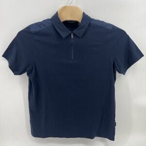 Perry Ellis Mens Blue short Sleeves Woven Contrast 1/4 Zip Pullover Sz XL